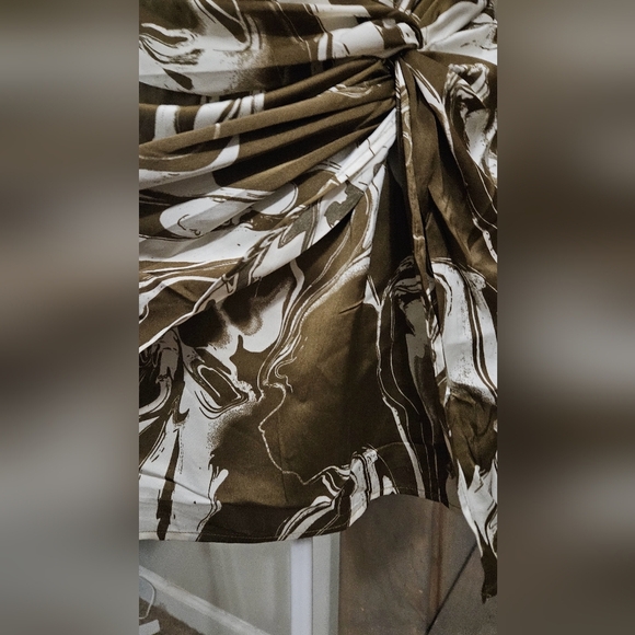 EMORY PARK Olive swirl BUSTIER MINIDRESS WITH WAIST TIE. Size Med NWT - Picture 8 of 16